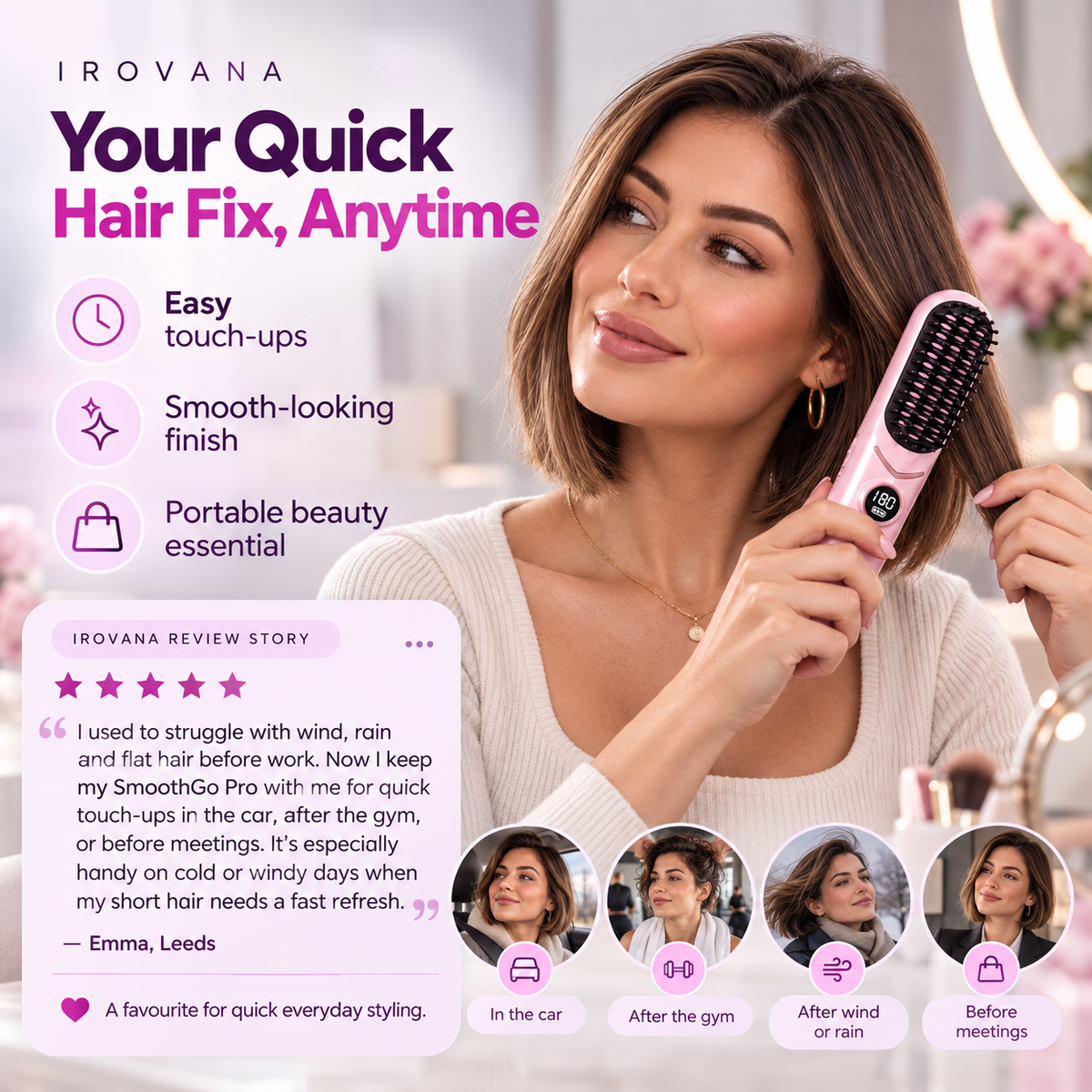 IROVANA™ SmoothGo Pro – Cordless Hair Straightening Brush
