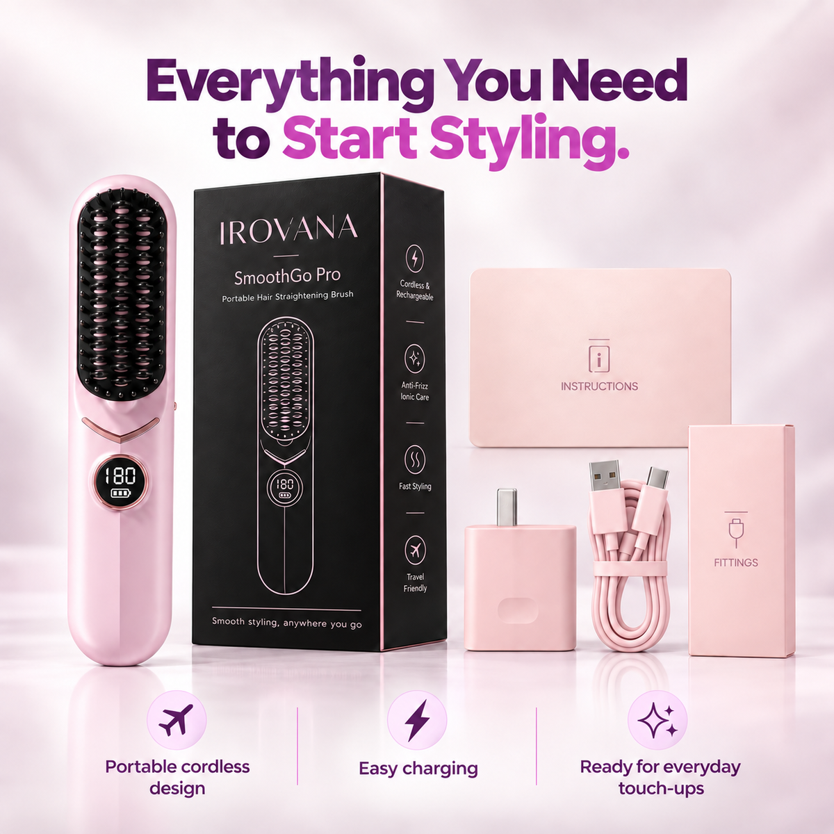 IROVANA™ SmoothGo Pro – Cordless Hair Straightening Brush