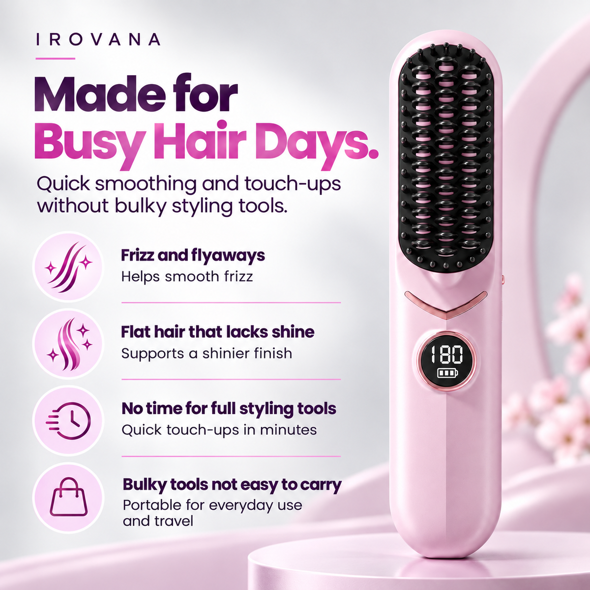 IROVANA™ SmoothGo Pro – Cordless Hair Straightening Brush