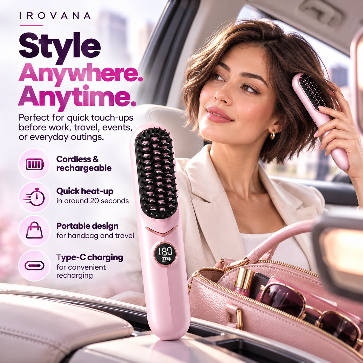 IROVANA™ SmoothGo Pro – Cordless Hair Straightening Brush